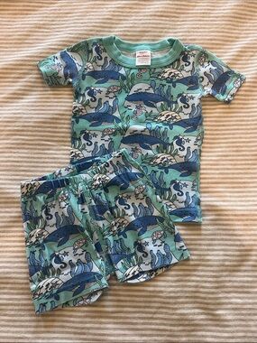 Kids Sea Life Short Pajama Set in Aqua Blue